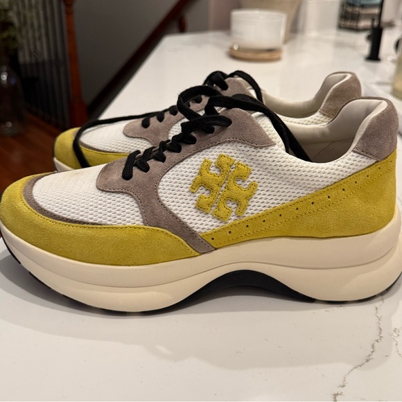 TORY BURCH women’s Good Luck Trainer Sneakers Yellow White tagged size 10 NEW - Picture 3 of 8